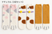 ルームソックス レディース 3足セット 靴下 クルーソックス 猫 ネコ 猫足 アニマル もこもこ あったか 防寒 冷え対策 寒さ対策 部屋履き 室内用 かわいい おしゃれ 女性用 婦人用