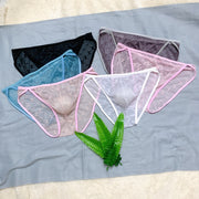 ブリーフ ショーツ パンツ メンズ 男性用 下着 インナー 前閉じ メッシュ 通気性 シースルー 透け感 薄手 チェック おしゃれ セクシー アンダーウェア 紳士用