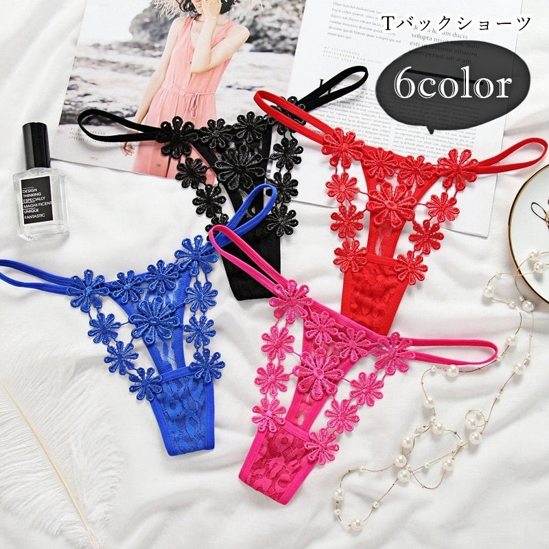 Tバックショーツ タンガ パンツ レディース 女性 下着 インナー 刺繍レース シースルー 透け サイド紐 花柄 フラワー フェミニン ガーリー セクシー 大人っぽい 大人女子 勝負下着