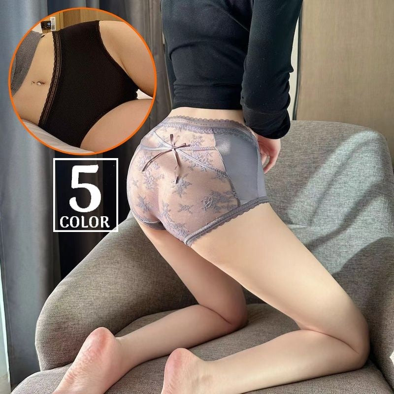 スタンダードショーツ 女性用 勝負下着 セクシーランジェリー サテン 花柄チュールレース シースルー 美尻 バックシャン リボン