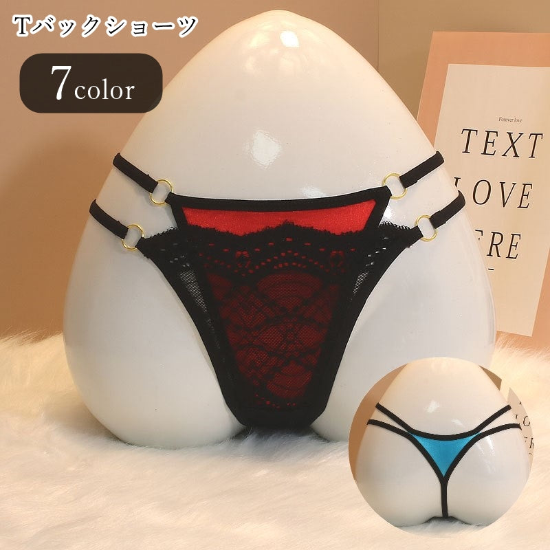 Tバックショーツ タンガショーツ 紐パン レディース 女性 パンツ 下着 インナー サイド紐 フェイクレイヤード 重ね着風 レース レッド ブラック ブルー セクシー 大人っぽい 華やか かわいい キュート