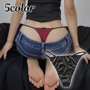 Tバック ショーツ レディース 女性用 パンツ パンティー インナー 下着 単品 定番 無地 リボン 可愛い おしゃれ セクシー 光沢感 ツヤ感 女子力アップ 婦人用 黒 肌色 赤 グレー