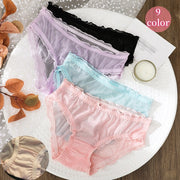 ヒップハンガーショーツ シースルーショーツ レディース 女性 インナー メッシュ パンツ 透け感 通気性 フリル ローライズ フルバック