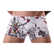 ボクサーパンツ ボクサーブリーフ 男性用下着 紳士用 メンズ インナー 肌着 アンダーウェア ローライズ ヒップハング プリント  スカル ガイコツ 気球 花 ハイビスカス 水墨 フェザー 羽 股上浅め おしゃれ かっこいい プレゼント ギフト