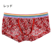 ボクサーパンツ 総レース ローライズ 男性用下着 紳士用 メンズ インナー 肌着 ヒップハング ローウエスト メッシュ シースルー アンダーウェア 小花 立体的 エンボス おしゃれ かっこいい プレゼント ギフト