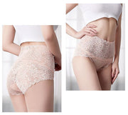 スタンダードショーツ ハイウエスト 総レース レディース 下着 パンツ 大きいサイズ お腹すっぽり 花柄 伸縮 通気性 シースルー ブラック 黒 ベージュ ネイビー パープル ピンク M L XL 2XL 3XL