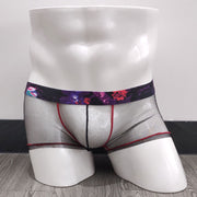 ボクサーパンツ ボクサーブリーフ メンズ ショーツ パンツ 男性用 下着 前閉じ シースルー 透け感 メッシュ 薄手 通気性 セクシー おしゃれ アンダーウェア