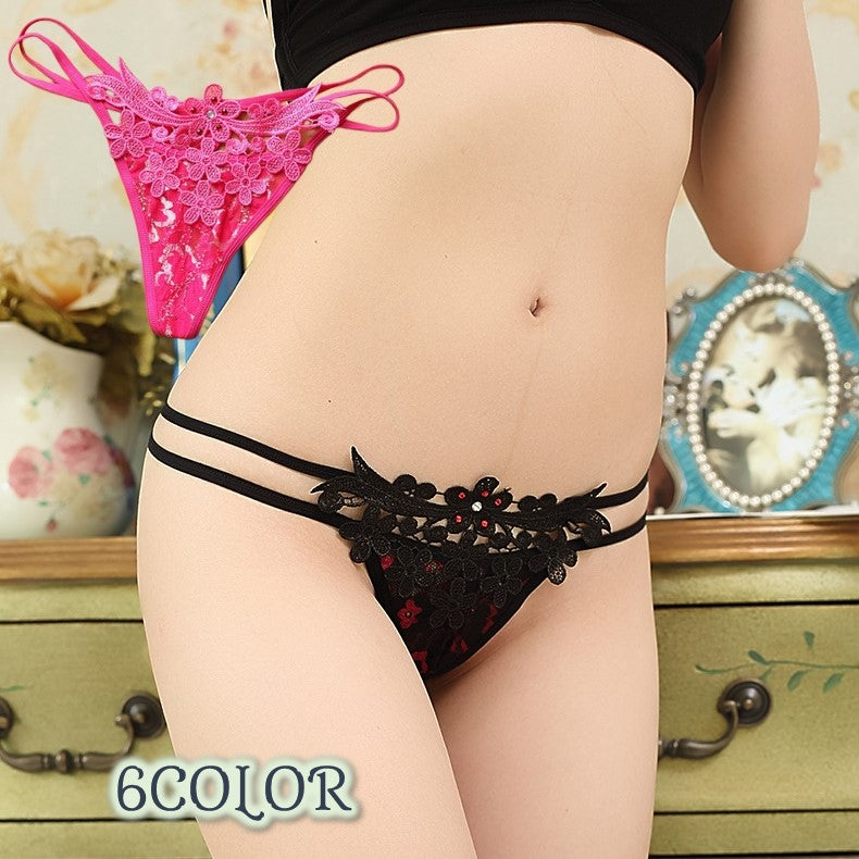 Tバックショーツ Gストリング ヒップハング ふんどしパンツ パンティー レディース 女性 紐パン インナー かわいい セクシー おしゃれ レース フラワー ダブルストラップ 股上浅め アンダーウェア 婦人用