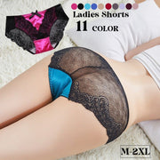 ヒップハンガーショーツ 単品 レディース レース シースルー 透け感 ローライズ ヒップハング パンツ パンティー 女性下着 サテン調 光沢感 リボン付き 大きいサイズ ランジェリー セクシー ローウエスト おしゃれ 婦人下着 M L XL 2XL