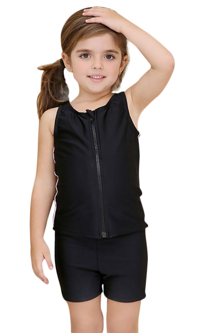 スクール水着 セパレートタイプ 上下セット タンクトップ ジップアップ スイムパンツ ショート丈 女の子 キッズ ジュニア 子供用 女児 女子 ノースリーブ セットアップ 2点セット スイムウエア スク水 プール スイミング 水泳 スイムウェア 学校 中学生 小学生 幼稚園 保育園 シンプル 無地 サイドライン 110cm 120cm 130cm 140cm 150cm 160cm 170cm ジッパー ファスナー チャック