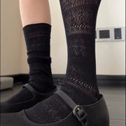 レースソックス レディース ソックス ミドル丈 靴下 刺繍レース クルーソックス かかとなし きれいめ 上品 かわいい おしゃれ フェミニン 大人女子 女性 くつした