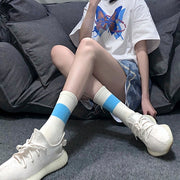 クルーソックス 靴下 くつ下 レディース 女性 婦人 レッグウェア クルー丈 ライン リブ かわいい カジュアル スポーティ おしゃれ シンプル お出かけ 通学 運動