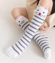 ハイソックス キッズ 子供用 子ども用 女の子 男の子 靴下 くつした 膝下丈 もこもこ ふわふわ 総柄 動物 アニマル ネコ ウサギ ボーダー しましま かわいい キュート カジュアル おしゃれ 秋 冬