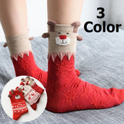 レディース靴下 クルーソックス 靴下 ソックス 女性用 かわいい おしゃれ クリスマス トナカイ スノーフレーク 雪の結晶 レッド ホワイト