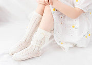 靴下 ハイソックス 子供 キッズ ベビー 女の子 リボン メッシュ 通気性 シンプル 合わせやすい お洒落 可愛い キュート 女児