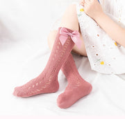 靴下 ハイソックス 子供 キッズ ベビー 女の子 リボン メッシュ 通気性 シンプル 合わせやすい お洒落 可愛い キュート 女児