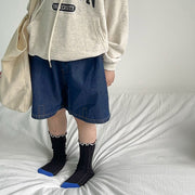 クルーソックス キッズ 子ども用 子供用 女の子 男の子 靴下 くつした 裾フリル ミディアム丈 ミドル丈 ツートンカラー 無地 ブラウン ピンク カーキ カジュアル ポップ 可愛い キュート フォーマル おしゃれ