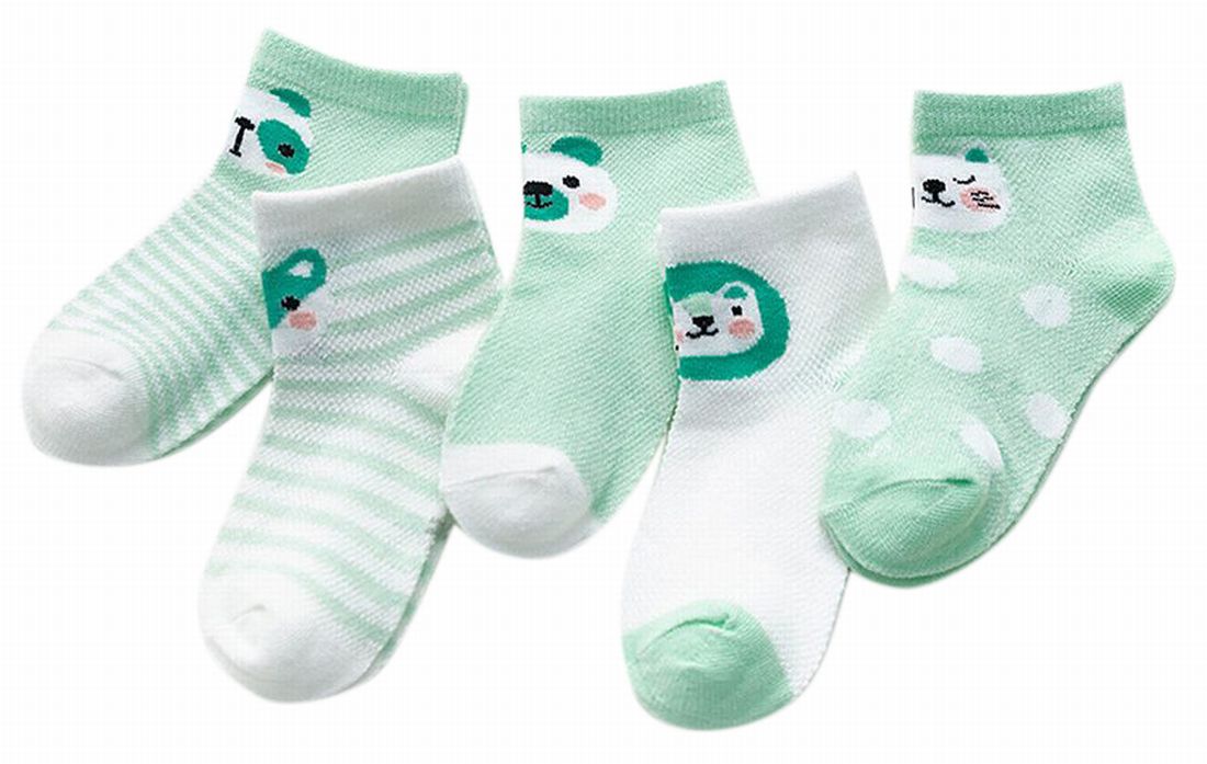 靴下 5足セット ショートソックス ショート ソックス 子供用 キッズ ベビー 男の子 女の子 薄手 アニマル クマ ウサギ ライオン キツネ 猫 メッシュ かわいい 通気性 ボーダー ダイヤ柄 デイリー 普段使い お出かけ 通学 通園 男児 女児 幼児 小学生