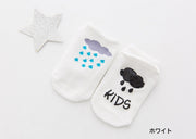 靴下 クルーソックス 子供 ベビー キッズ 男の子 女の子 インナー ファッション小物 くるぶし丈 天気 雨 曇り イラスト入り 雷 滑り止め付き かわいい おしゃれ カジュアル 定番 灰 白