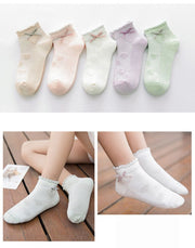ソックス ５足セット ジュニア キッズ 女の子 靴下 メッシュ レース フリル リボン かわいい おしゃれ 上品 シンプル 無地