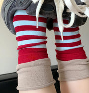 ソックス 靴下 くつ下 レディース 女性 スリークォータース フェイクレイヤード レイヤード風 重ね着風 ボーダー しましま ピンク カーキ イエロー ブラウン ネイビー ブラック シンプル カジュアル 可愛い キュート おしゃれ