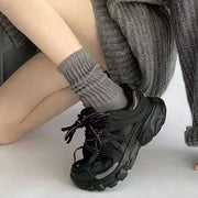 靴下 クルーソックス レディース 女性 くつ下 ソックス リブ 無地 かわいい おしゃれ シンプル ルーズ 女子 婦人 学生 プレーン 冷え対策