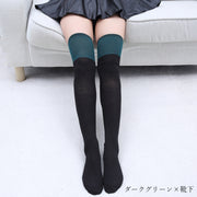 ニーハイソックス オーバーニーソックス トレンカソックス 先なし靴下 レディース 女性 ジュニア 女の子 ロングソックス 太もも丈 無地 ツートンカラー バイカラー ブラック ホワイト 可愛い キュート シンプル カジュアル おしゃれ ガーリー