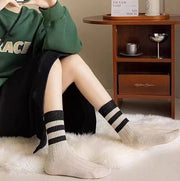 靴下 ソックス レディース 5足セット クルーソックス 薄手 婦人 女性用 かわいい おしゃれ 2本ライン ボーダー柄 ファッション小物 プレゼント 通勤 通学 普段使い