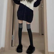 ニーハイソックス ロング丈 ロングソックス 薄手 レディース バイカラー あたたかい シンプル 防寒 女性 ブラック 黒 シンプル カジュアル
