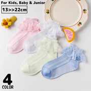 靴下 くつ下 ショートクルーソックス キッズ ジュニア べビー 女の子 子供 レース フリル 薄手 通気性 吸汗 春夏 かわいい
