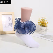 靴下 ショートクルーソックス キッズ ベビー 女の子 子供 くつ下 フリル オーガンジー風 通気性 吸汗 防臭 かわいい 光沢感