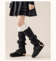 レッグウォーマー キッズ 女の子 女児 子供用 靴下 くつ下 レッグウェア 47cm ボタン 無地 バイカラー ブラック ホワイト ブラウン グレー かわいい おしゃれ