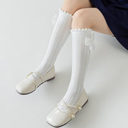 ハイソックス キッズ 子供用 子ども用 女の子 靴下 くつ下 リボン ロング丈 膝丈 裾リブ 無地 フェミニン ガーリー 可愛い キュート フォーマル シック 可愛い キュート 発表会 入学式 結婚式 パーティ 入園式