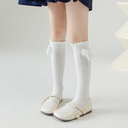 ハイソックス キッズ 子供用 子ども用 女の子 靴下 くつ下 リボン ロング丈 膝丈 裾リブ 無地 フェミニン ガーリー 可愛い キュート フォーマル シック 可愛い キュート 発表会 入学式 結婚式 パーティ 入園式