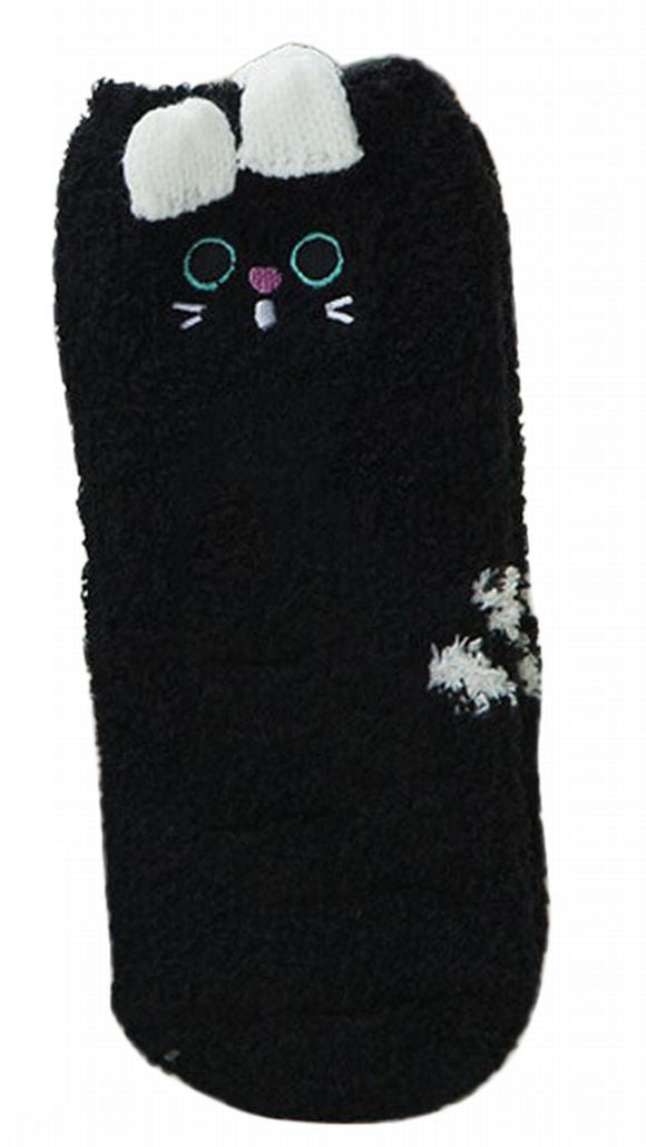 もこもこ靴下 ソックス ショートソックス クルーソックス アニマルデザイン レディース 黒ねこ バリエーション画像