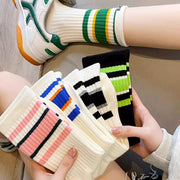 クルーソックス 靴下 ソックス 5足セット クルー丈 レディース 女性 ファッション小物 ボーダー カラフル おしゃれ カジュアル お揃い 学生 通学 リブ