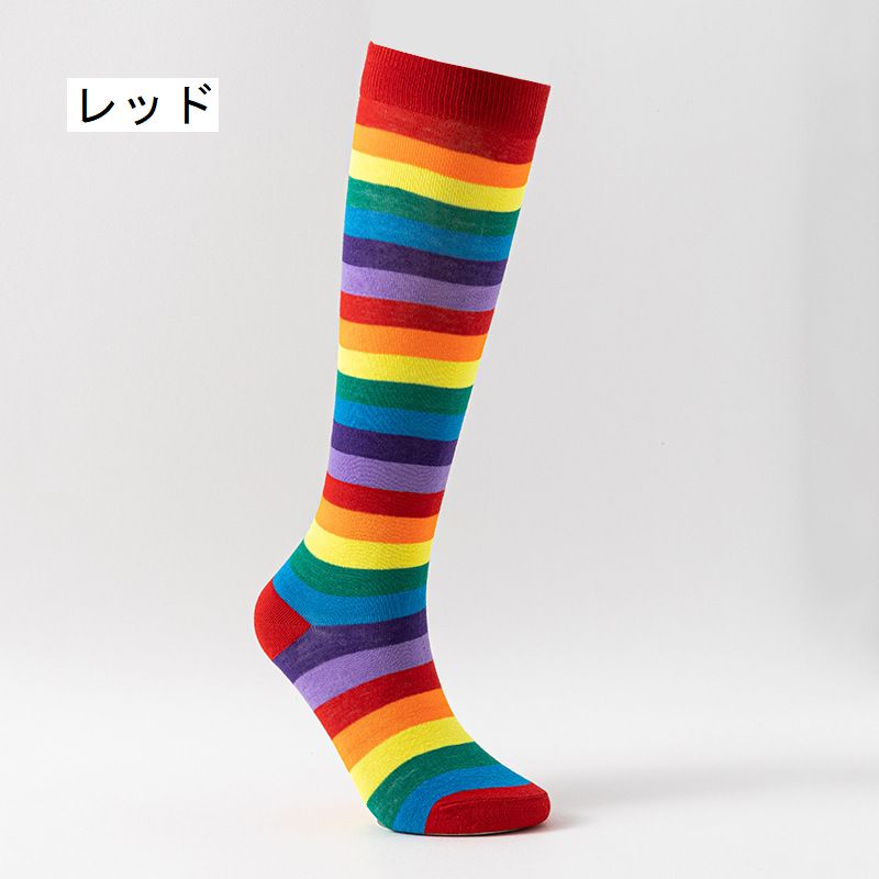 ハイソックス レディース 靴下 ボーダー カラフル レインボー 商品画像4