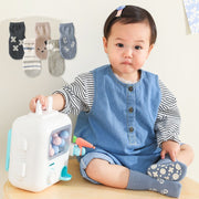 クルーソックス ベビー キッズ 赤ちゃん 女の子 男の子 靴下 くつした 滑り止め付き 防滑 総柄 ボーダー しましま 水玉 ドット ブルー カーキ かわいい キュート カジュアル ポップ おしゃれ