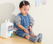 クルーソックス ベビー キッズ 赤ちゃん 女の子 男の子 靴下 くつした 滑り止め付き 防滑 総柄 ボーダー しましま 水玉 ドット ブルー カーキ かわいい キュート カジュアル ポップ おしゃれ