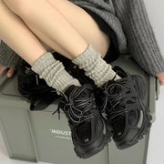 クルーソックス 同色2足セット ハイソックス レディース 女性 婦人 靴下 くつ下 ふくらはぎ丈 メッシュ 無地 単色 シンプル 可愛い お洒落 カジュアル