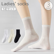 クルーソックス ショートソックス 5足セット レディース 女性 靴下 くつ下 薄手 通気性 無地 単色 シンプル 普段使い デイリー 黒 白 ブラック ホワイト