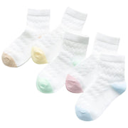 靴下 ソックス 5足セット 5足組 ベビー キッズ クルー丈 通気性 夏 春 女の子 男の子 9cm 10cm 12cm14cm 16cm 18cm 19cm 20cm 21cm 22cm ショート丈 短い ファッションアイテム カジュアル おしゃれ 無地 シンプル 単色 パステルカラー メッシュ