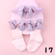 靴下 ヘアーバンド 2点セット ベビー 赤ちゃん キッズ 幼児 女の子 リブソックス リボン レース チェック フルーツ 花 かわいい おしゃれ キュート