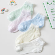 クルーソックス 5足セット 靴下 キッズ ベビー 子供用 女の子 くつ下 薄手 メッシュ レース ショートソックス フリル キュート ガーリー かわいい おしゃれ ひらひら くるぶし丈 単色 通気性 お出かけ お呼ばれ パーティ プレゼント ギフト 青 黄 紫 緑 白