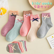 靴下 ソックス キッズ 5足セット 女の子 キッズソックス 子供用靴下 無地 リボン 可愛い かわいい シンプル カラバリ豊富 セット 普段使い
