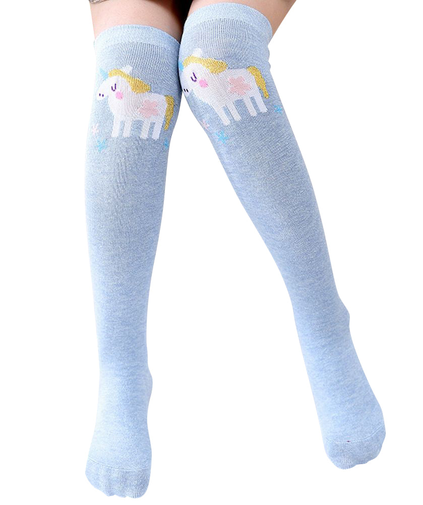 ハイソックス キッズ 子供用 靴下 ロング丈 動物 アニマル モチーフ 可愛い ネコ キツネ ユニコーン ウサギ 女の子 女児 お出かけ デイリー かかと無し くつ下
