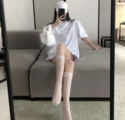 ハイソックス 靴下 くつ下 レディース 女性 婦人用 ガールズ ジュニア 膝下丈 ロング丈 透け感 シアー おしゃれ かわいい シースルー 薄手 シンプル 単色 無地 ゴスロリ コスプレ ロリータ