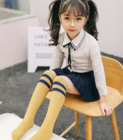 靴下 かかとなし ハイソックス キッズ ジュニア 子供用 女の子 男の子 くつ下 リブ ライン カジュアル スポーティ お洒落 かわいい レッグウェア 女児 男児
