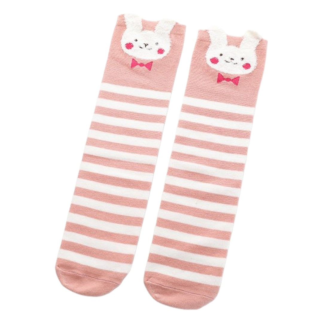 ハイソックス 1足 単品 かかとなし 子供 キッズ ジュニア 女の子 靴下 ロング ニーハイ 薄手 通気性 吸汗 動物柄 可愛い