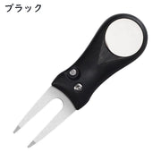 グリーンフォーク 折りたたみ式 収納タイプ ゴルフ用品 折り畳み式 二本刃 コンパクト ピッチマーク修復 ボール跡 リペア ツール ボールマーク付き マーカー
